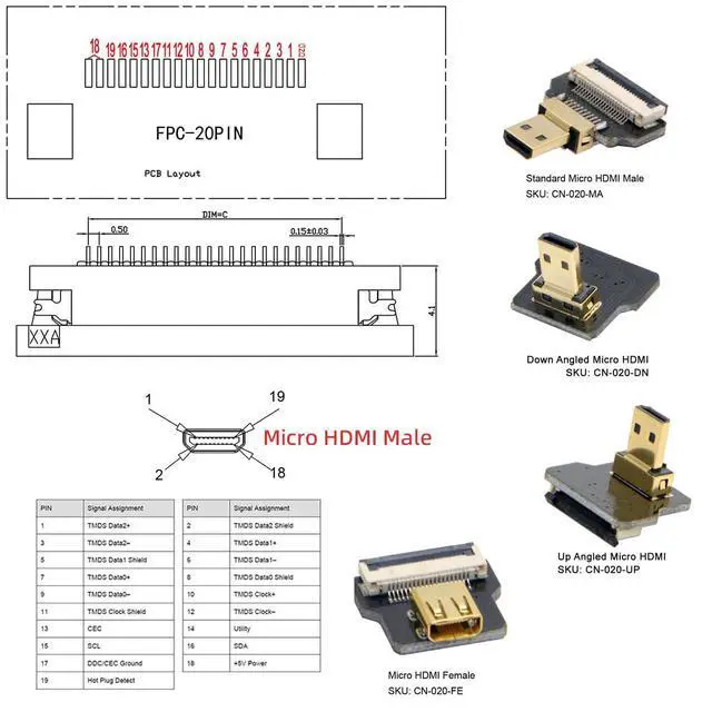 Alt view image 4 of 7 - 5pcs Micro HDMI Type-D Female Flat FPC Connector Straight Type 1080p Compatible with FPV HDTV Camera Multicopter Aerial Photography