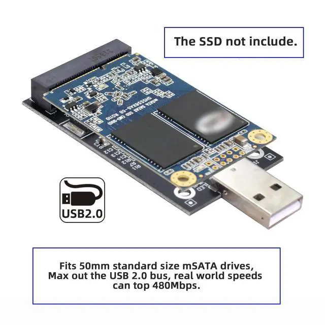Alt view image 3 of 7 - 50Pin Mini PCI-E mSATA SSD to USB 2.0 Type-A External PCBA Conveter Adapter 480Mbps Pen Driver Card Enclosure Without Case