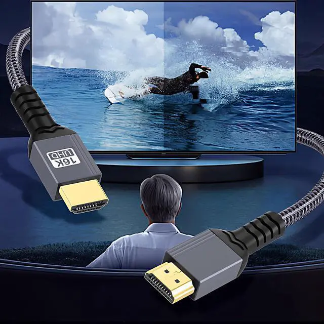 Alt view image 7 of 7 - Straight Connector 16K UHD 8K HDMI 2.2 Version Type-A Male to HDMI Male HDTV Cable Compatible with Desktop Laptop Monitor (200cm)