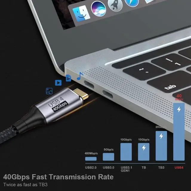 Alt view image 2 of 7 - USB4.0 40Gbps USB-C Male to Male Type-C Cable with PD 100W and 8K@60Hz 5K@60Hz Compatible with USB3.1 Thunderbolt3/4/5 (1.0m)