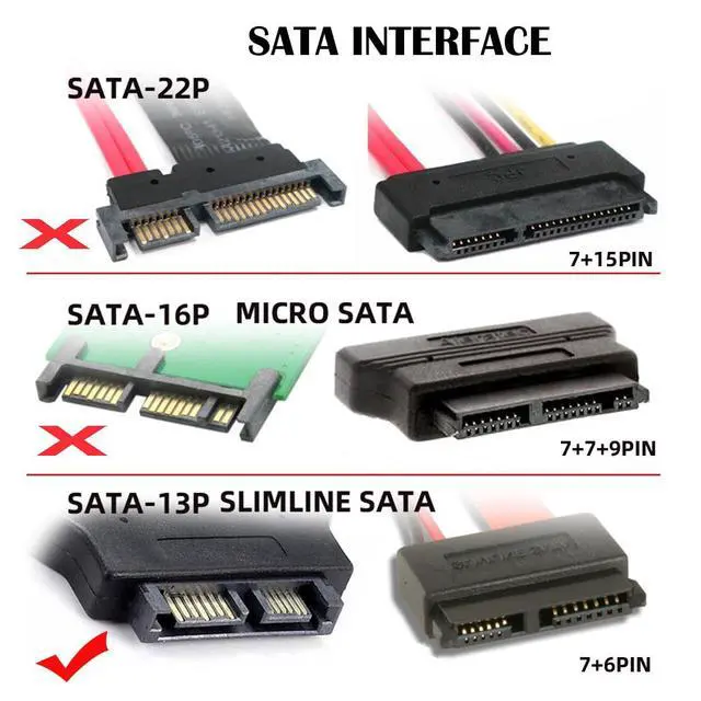 Alt view image 5 of 7 - USB 3.0 Type-A to SATA 7+6 13pin Slimline SATA Adapter Cable 5Gbps Angled Connector for Laptop CD DVD-ROM Optical Drive
