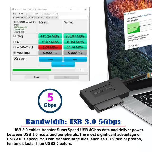 Alt view image 6 of 7 - USB 3.0 Type-A to SATA 7+6 13pin Slimline SATA Adapter Cable 5Gbps Angled Connector for Laptop CD DVD-ROM Optical Drive