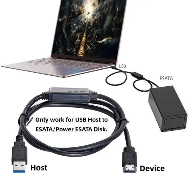 Alt view image 3 of 7 - USB 3.0 Type-A 5Gbps to Power Over eSATA DC5V Adapter USB2.0 to HDD/SSD/ODD eSATAp Converter (Length=100cm)