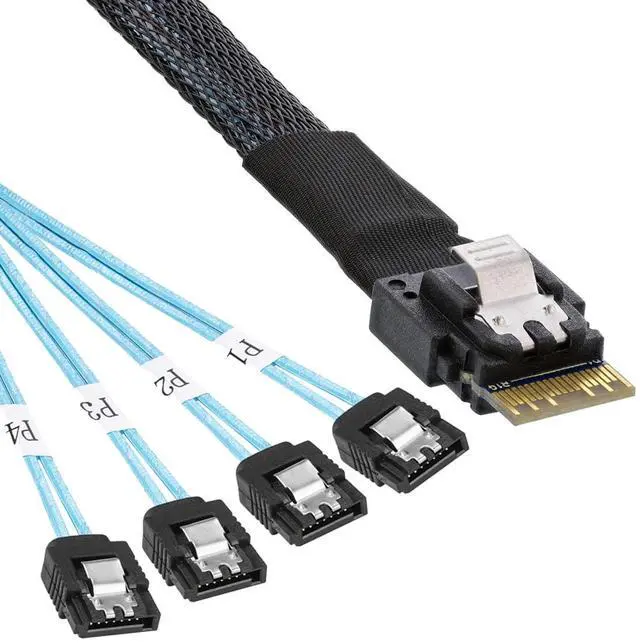 Main image of 4x6Gbps Slimline SAS 4.0 SFF-8654 4i 38pin Host to 4 SATA 7pin Target Hard Disk Fanout Raid Cable 50cm