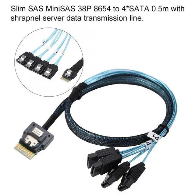 Alt view image 4 of 7 - 4x6Gbps Slimline SAS 4.0 SFF-8654 4i 38pin Host to 4 SATA 7pin Target Hard Disk Fanout Raid Cable 50cm