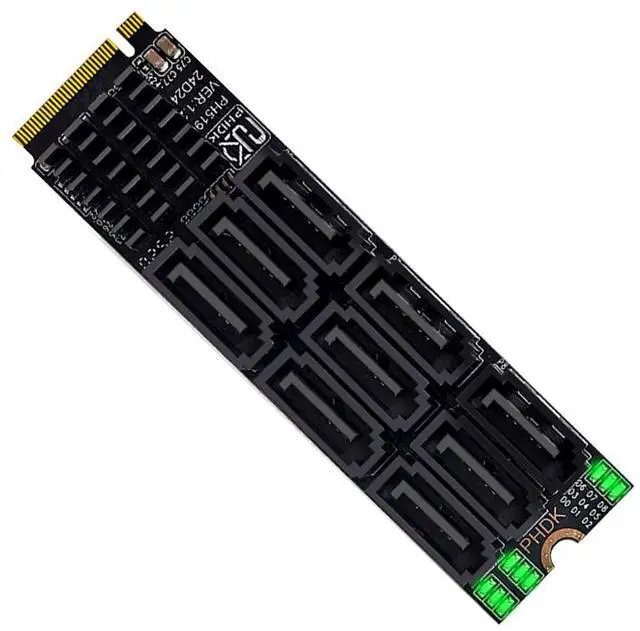 Main image of NVME M-Key PCI Express M.2 NGFF to 9 Ports SATA 3.0 6Gbps Adapter Converter Hard Drive Extension Card 2280 for NAS Computer (9-Ports)
