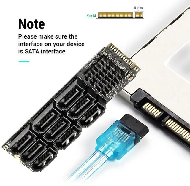 Alt view image 3 of 7 - NVME M-Key PCI Express M.2 NGFF to 9 Ports SATA 3.0 6Gbps Adapter Converter Hard Drive Extension Card 2280 for NAS Computer (9-Ports)