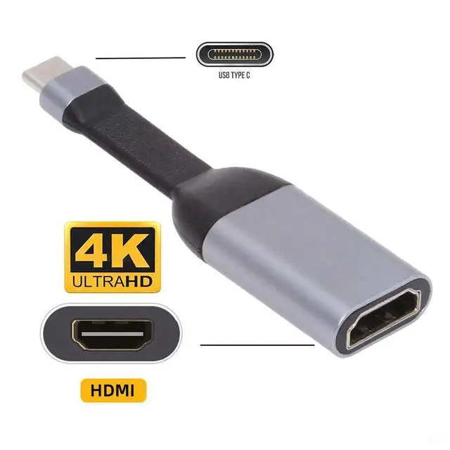 Alt view image 2 of 7 - USB-C USB4 Type-C Source Host to HDMI 4K 60hz Sink Displays Monitors HDTV Adapter Ultra Slim Flat Cable 1080p Compatible with Laptop Tablet Phone