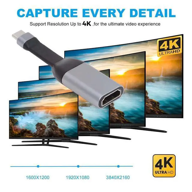 Alt view image 3 of 7 - USB-C USB4 Type-C Source Host to HDMI 4K 60hz Sink Displays Monitors HDTV Adapter Ultra Slim Flat Cable 1080p Compatible with Laptop Tablet Phone