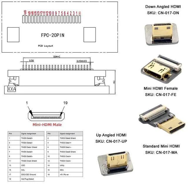Alt view image 6 of 7 - 5pcs Mini HDMI Type-C Male Connector Up Angled 90 Degree Flat FPC 1080p Compatible with FPV HDTV Camera Multicopter Aerial Photography