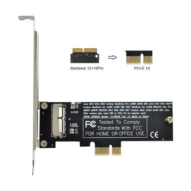 Alt view image 7 of 7 - PCI Express 4.0 PCI-E 1X Host to 12Pin+16Pin Contacts SSD Convert Card for 2013 2014 2015 2016 2017 Mac A1493 A1502 A1465 A1466