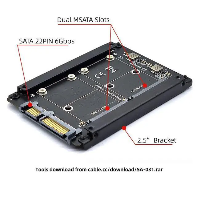 Alt view image 5 of 7 - Dual MSATA Mini-SATA SSD Card JBOD Raid0 Span Bridge to 2.5inch SATA Combo HDD Disk Drive Enclosure