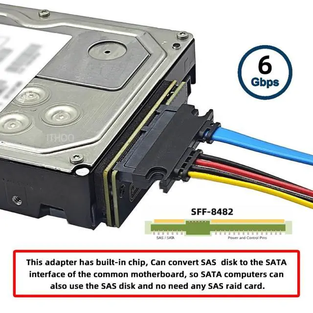 Alt view image 3 of 7 - SFF-8482 SAS 29Pin Target to 7+15 22Pin SATA Host HDD Disk Drive Raid Adapter 6Gbps with Chipset and Power Port
