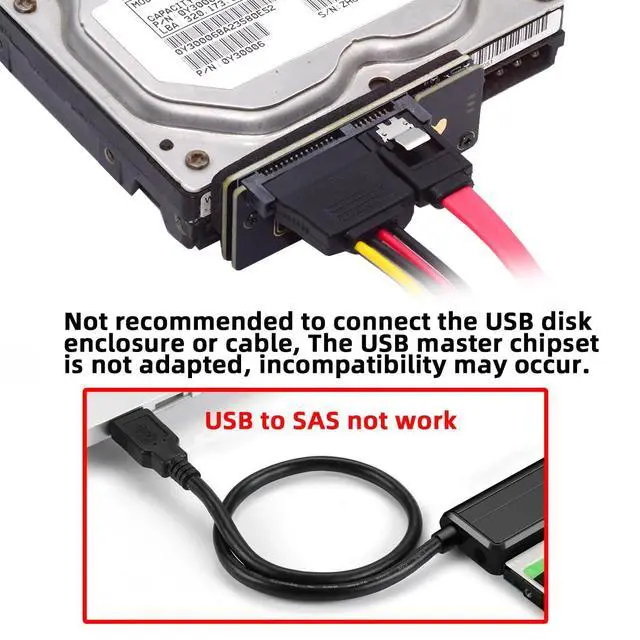 Alt view image 7 of 7 - SFF-8482 SAS 29Pin Target to 7+15 22Pin SATA Host HDD Disk Drive Raid Adapter 6Gbps with Chipset and Power Port
