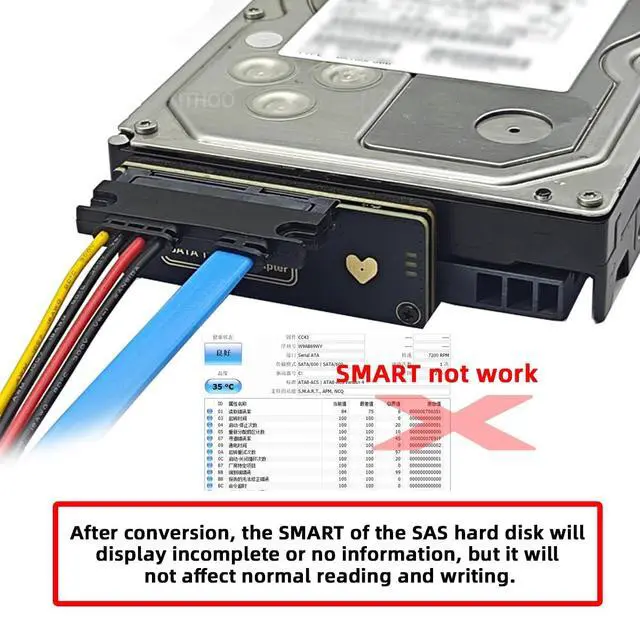 Alt view image 6 of 7 - SFF-8482 SAS 29Pin Target to 7+15 22Pin SATA Host HDD Disk Drive Raid Adapter 6Gbps with Chipset and Power Port