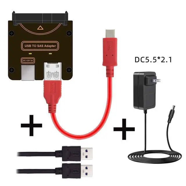 Alt view image 2 of 7 - SFF-8482 SAS 29Pin to Type-C USB-C & USB-A USB 3.0 5Gbps HDD Disk Drive Raid Adapter 5Gbps with Chipset and Power Port (Need 12V/3A Power Supply)