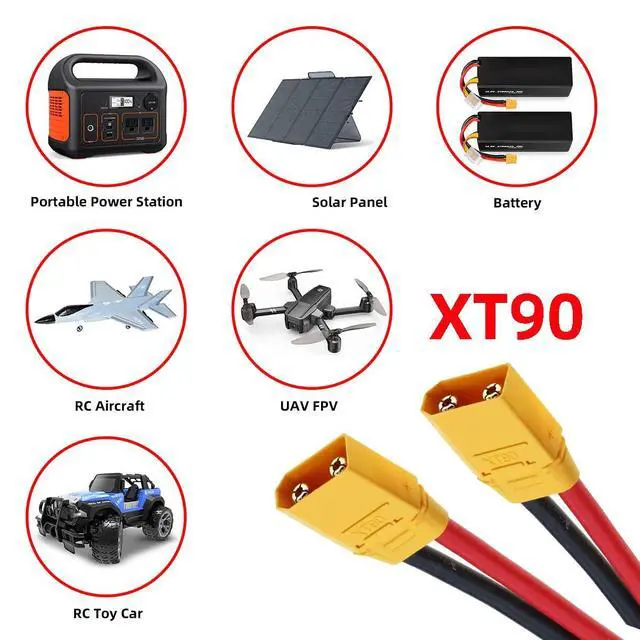Alt view image 6 of 7 - XT90 High Current Power Connector Male to Male 10AWG Extension Cable Compatible with RC Battery Quadcopter Multirotor Portable Charge Station Solar Panel (50cm)