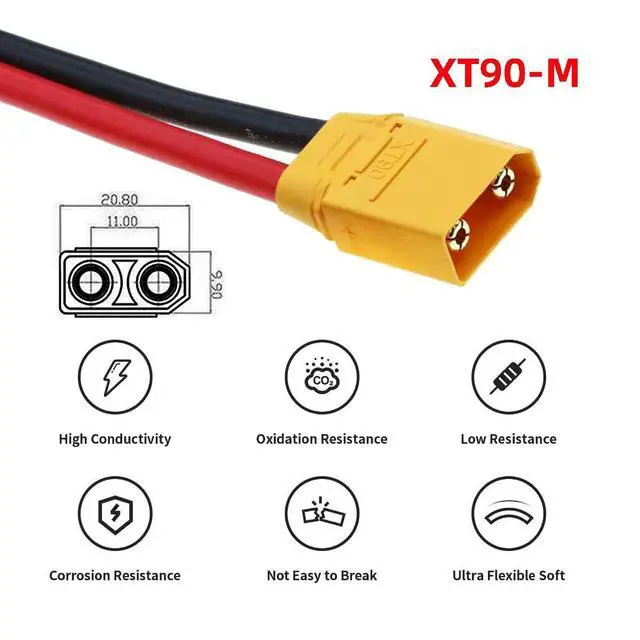 Alt view image 7 of 7 - XT90 High Current Power Connector Male to Male 10AWG Extension Cable Compatible with RC Battery Quadcopter Multirotor Portable Charge Station Solar Panel (50cm)