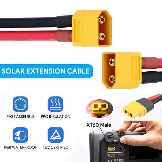 Alt view image 3 of 7 - XT60 High Current Power Connector Male to Male 12AWG Extension Cable Compatible with Quadcopter Multirotor RC Battery Portable Charge Station Solar Panel (50cm)