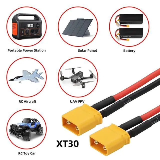 Alt view image 2 of 7 - XT30 High Current Power Connector Male to Male 18AWG Extension Cable Compatible with RC Battery Quadcopter Multirotor Portable Charge Station Solar Panel (50cm)