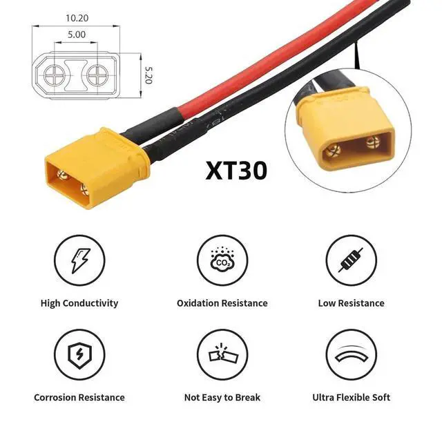 Alt view image 3 of 7 - XT30 High Current Power Connector Male to Male 18AWG Extension Cable Compatible with RC Battery Quadcopter Multirotor Portable Charge Station Solar Panel (50cm)