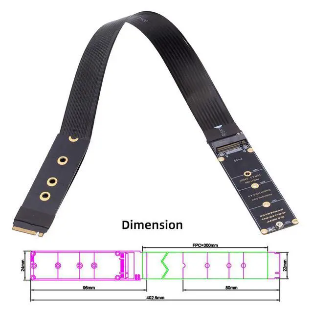 Alt view image 3 of 7 - M-Key NVME Male to Female Extension PCI Express Cable 30cm PCI-E 4.0 for Mainboard SSD 2230/2242/2260/2280