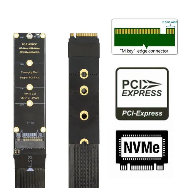 Alt view image 4 of 7 - M-Key NVME Male to Female Extension PCI Express Cable 30cm PCI-E 4.0 for Mainboard SSD 2230/2242/2260/2280