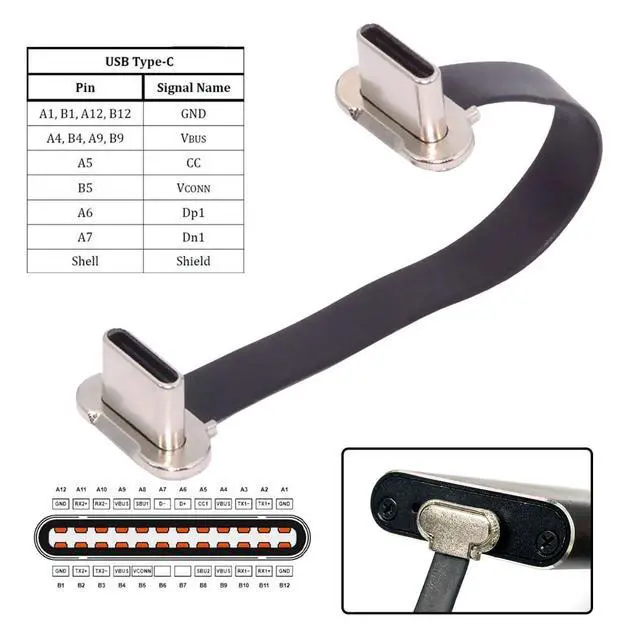 Alt view image 7 of 7 - Dual Angled Different Direction USB-C Type C to USB-C Ultra Slim 90 Degree Angled Connector Flat Power USB2.0 Data Cable 65W Fast Charge Compatible with Laptop Tablet Phone (70mm)