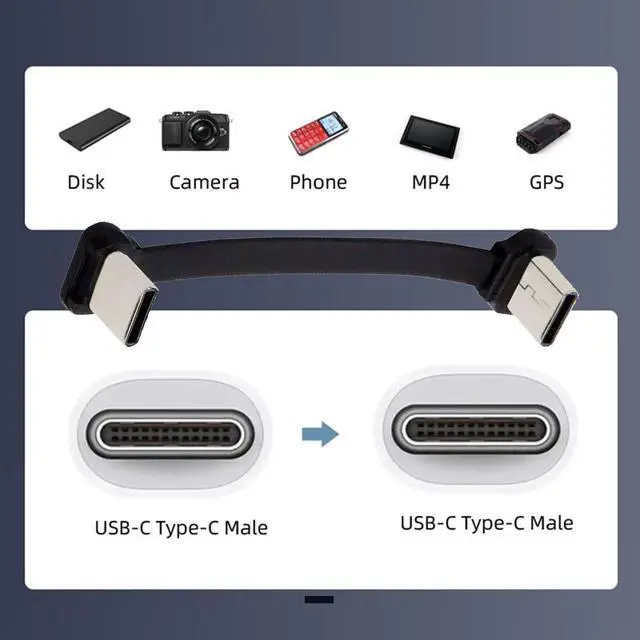 Alt view image 4 of 7 - Dual Angled Same Direction USB-C Type C to USB-C Ultra Slim 90 Degree Angled Connector Flat Power USB2.0 Data Cable 65W Fast Charge Compatible with Laptop Tablet Phone (200mm)