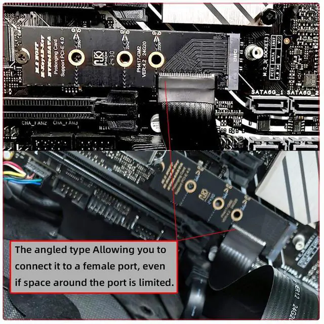 Alt view image 4 of 7 - M-Key NVME Male to Female Extension PCI Express Cable 30cm Right Angled Type 90 Degree PCI-E 4.0 for Mainboard SSD 2230/2242/2260/2280