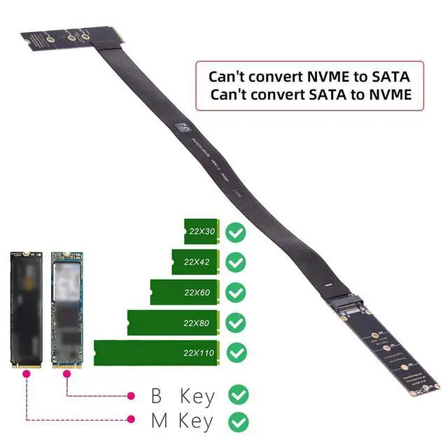 Alt view image 7 of 7 - M-Key NVME Male to Female Extension PCI Express Cable 30cm Right Angled Type 90 Degree PCI-E 4.0 for Mainboard SSD 2230/2242/2260/2280