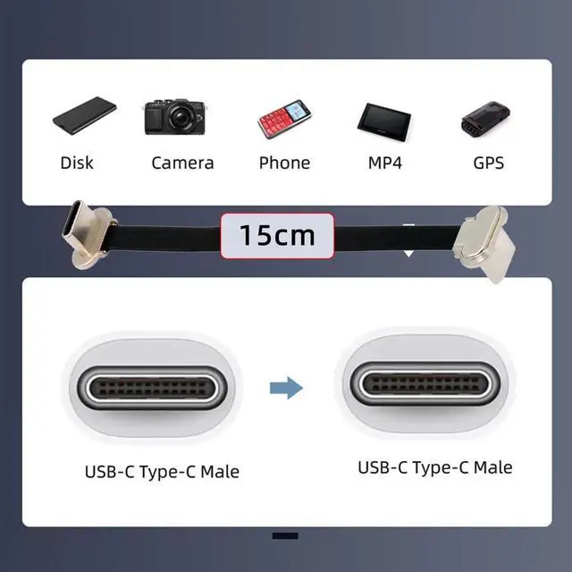Alt view image 4 of 7 - Dual Angled Different Direction USB-C Type C to USB-C Ultra Slim 90 Degree Angled Connector Flat Power USB2.0 Data Cable 65W Fast Charge Compatible with Laptop Tablet Phone (150mm)