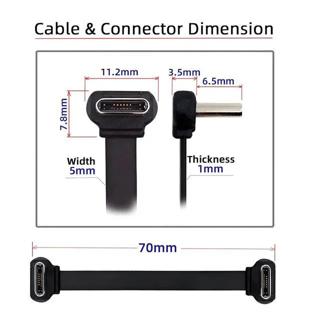 Alt view image 3 of 7 - Dual Angled Same Direction USB-C Type C to USB-C Ultra Slim 90 Degree Angled Connector Flat Power USB2.0 Data Cable 65W Fast Charge Compatible with Laptop Tablet Phone (70mm)