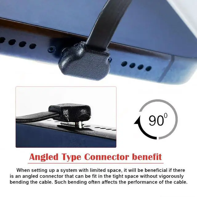 Alt view image 2 of 7 - Dual Angled Same Direction USB-C Type C to USB-C Ultra Slim 90 Degree Angled Connector Flat Power USB2.0 Data Cable 65W Fast Charge Compatible with Laptop Tablet Phone (200mm)