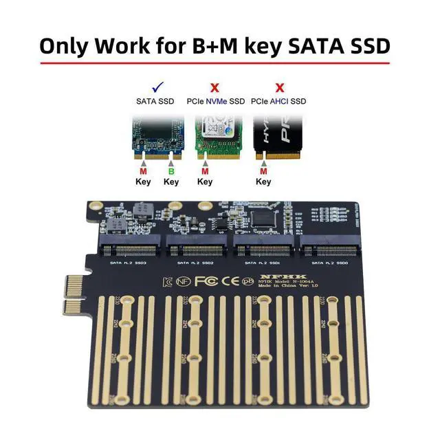 Alt view image 7 of 7 - Four SATA NGFF Key B+M SSD to PCI-Express 1x Mainboard Desktop Adapter Converter SSD Card ASM1064 2280