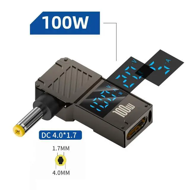 Alt view image 2 of 7 - Type-C Adapter USB Female Input to DC 4.0x1.7mm Male Plug Output with Smart LED Display Power 20V 5A PD Charge 100W 65W Adapter Compatible with Laptop