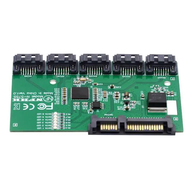Alt view image 4 of 7 - SATA 3.0 6Gbps SSD 1 to 5 Splitter Ports HUB Adapter Converter PM Port Multiplier Selector JMB575 Chipset