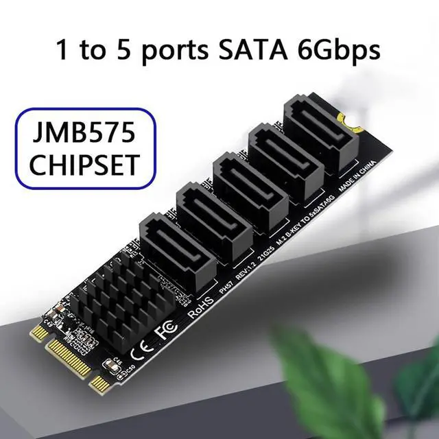 Alt view image 2 of 7 - Key B+M NGFF to SATA 3.0 6Gbps SSD 5 Ports Adapter Converter PM Multi Port Select JMB575 2280