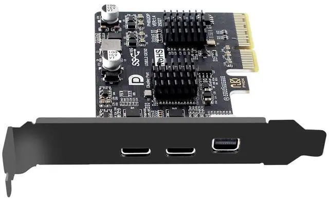Main image of 10Gbps PCI-E Express 4X & Mini DP Displayport 1.4 Input to Dual USB3.1 Type-C USB-C & 4K 60hz Output Desktop Graphics Expansion Card Adapter ASM3142