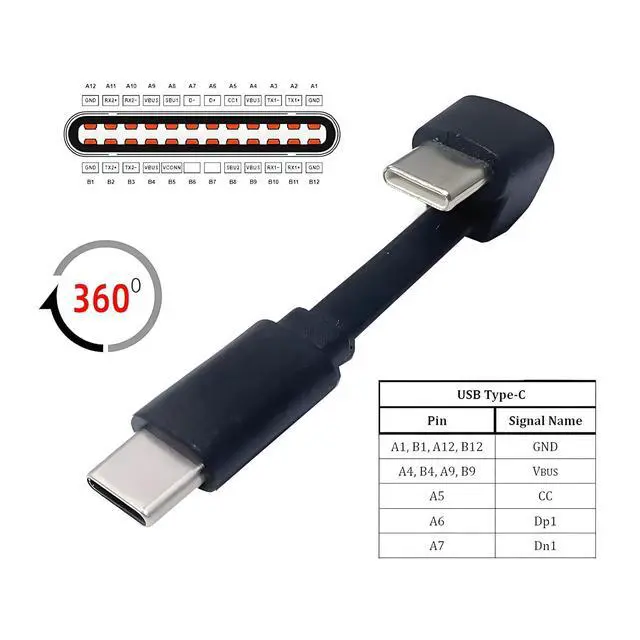 Alt view image 7 of 7 - Type-C Ultra Slim USB-C Flat Male to Female Extension Power USB2.0 Data Cable Opposite U Shape Back Angled 65W Fast Charge Compatible with Laptop Tablet Phone (64mm)