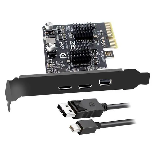 Alt view image 2 of 7 - 10Gbps PCI-E Express 4X & Mini DP Displayport 1.4 Input to Dual USB3.1 Type-C USB-C & 4K 60hz Output Desktop Graphics Expansion Card Adapter ASM3142