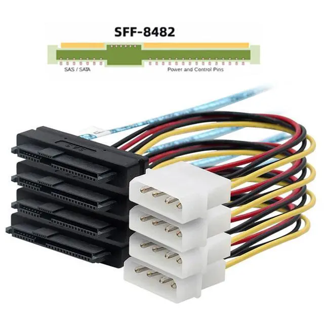 Alt view image 3 of 7 - Internal 36Pin Mini SAS SFF-8087 Host Controller to 4 SFF-8482 Target SAS Hard Disk and SATA Power Breakout Fanout Cable (50cm)