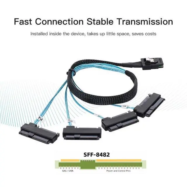 Alt view image 4 of 7 - Internal 36Pin Mini SAS SFF-8087 Host Controller to 4 SFF-8482 Target SAS Hard Disk and SATA Power Breakout Fanout Cable (50cm)