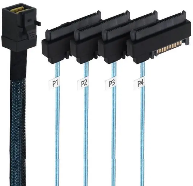 Main image of Internal Mini SAS HD SFF-8643 Host Controller to 4 SFF-8482 Target SAS Hard Disk and SATA Power Breakout Fanout Cable (50cm)
