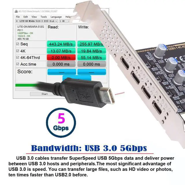 Alt view image 2 of 7 - USB3.1 Gen1 5Gbps Four Ports Type-C USB-C Female to PCI-E Express 1x Card Adapter uPD720201 with Low Profile Bracket