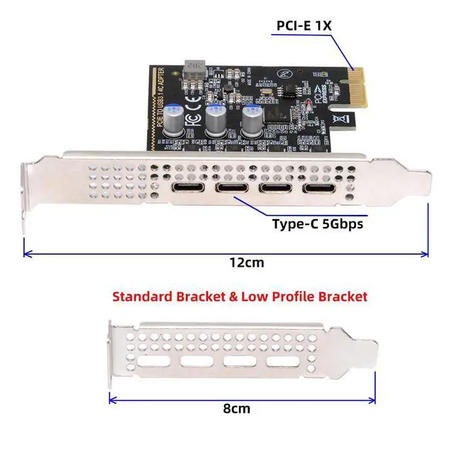 Alt view image 4 of 7 - USB3.1 Gen1 5Gbps Four Ports Type-C USB-C Female to PCI-E Express 1x Card Adapter uPD720201 with Low Profile Bracket
