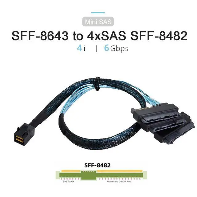 Alt view image 6 of 7 - Internal Mini SAS HD SFF-8643 Host Controller to 4 SFF-8482 Target SAS Hard Disk and SATA Power Breakout Fanout Cable (50cm)