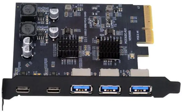 Main image of 10Gbps Three Type-A USB3.0 Socket & Dual USB3.1 Type-C USB-C Back Panel to PCI-E Express Card Adapter ASM3142 VL822