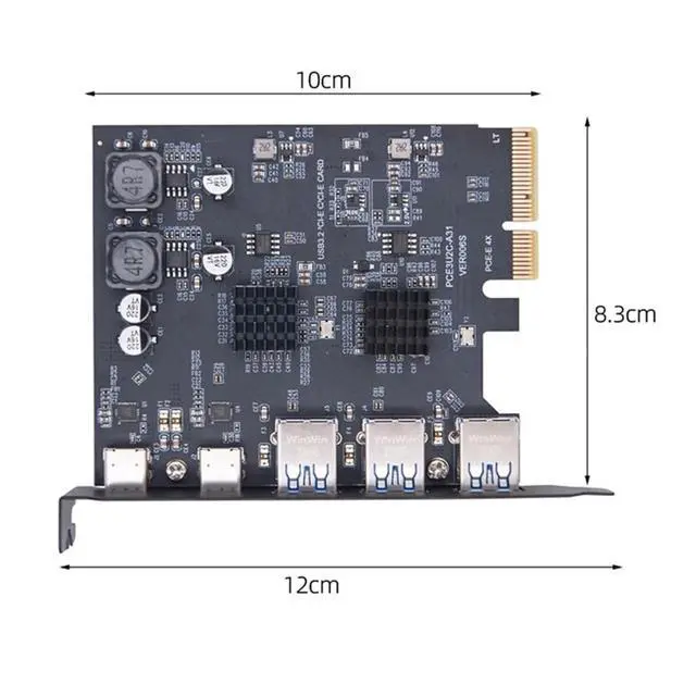 Alt view image 3 of 7 - 10Gbps Three Type-A USB3.0 Socket & Dual USB3.1 Type-C USB-C Back Panel to PCI-E Express Card Adapter ASM3142 VL822