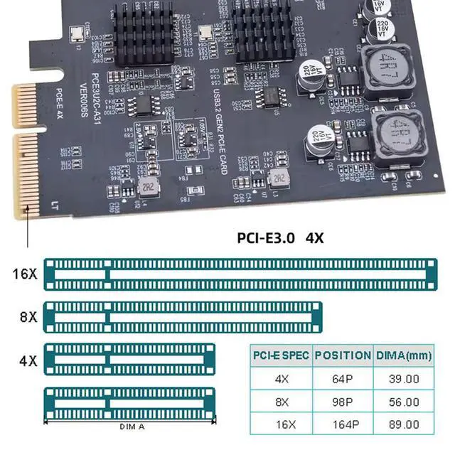 Alt view image 5 of 7 - 10Gbps Three Type-A USB3.0 Socket & Dual USB3.1 Type-C USB-C Back Panel to PCI-E Express Card Adapter ASM3142 VL822